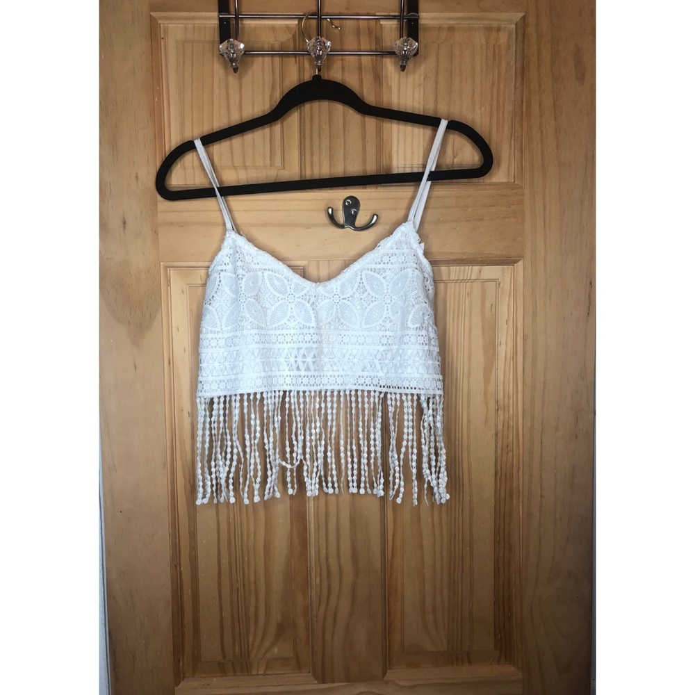 White fringe crop top